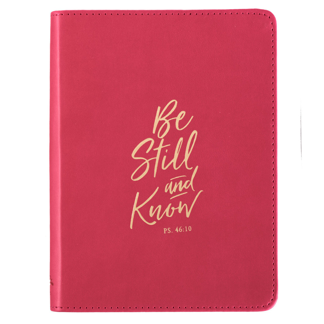 Be Still and Know Handy-sized LuxLeather Journal in Ruby Pink - Psalm 46:10