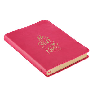Be Still and Know Handy-sized LuxLeather Journal in Ruby Pink - Psalm 46:10