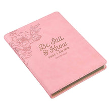 Load image into Gallery viewer, Be Still &amp; Know Pink Slimline Faux Leather Journal - Psalm 46:10