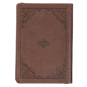 A Man's Heart Classic Faux Leather Zippered Journal in Brown - Proverbs 16:9