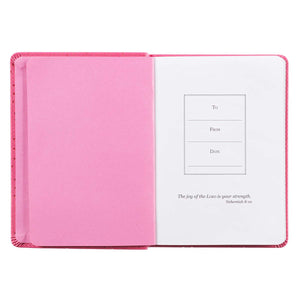 Be Joyful Bright Pink Handy-size Faux Leather Journal