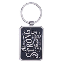 Load image into Gallery viewer, Be Strong &amp; Courageous Black Metal Keyring in Gift Tin - Joshua 1:9