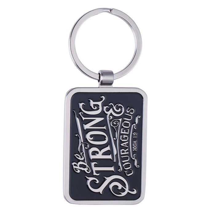 Be Strong & Courageous Black Metal Keyring in Gift Tin - Joshua 1:9