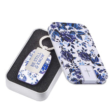 Load image into Gallery viewer, Be Still &amp; Know Blue Floral Metal Keyring in Gift Tin - Psalm 46:10
