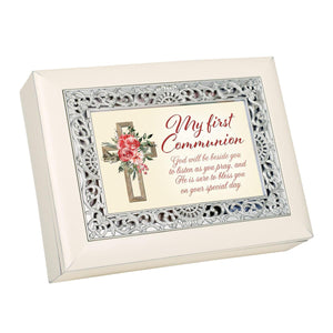 First Communion Ivory Music Box - Tune Ave Maria