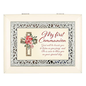 First Communion Ivory Music Box - Tune Ave Maria