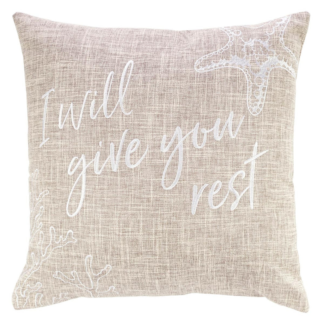 Give You Rest Square Pillow in Tan - Matthew 11:28