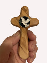 Load image into Gallery viewer, Olive Wood Peace Cross with Dove Medallion