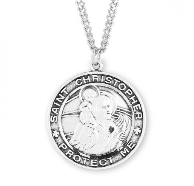 Saint Christopher Round Sterling Silver Medal
