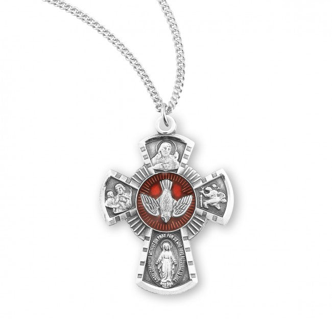 Sterling Silver Red Enameled 4-Way Medal