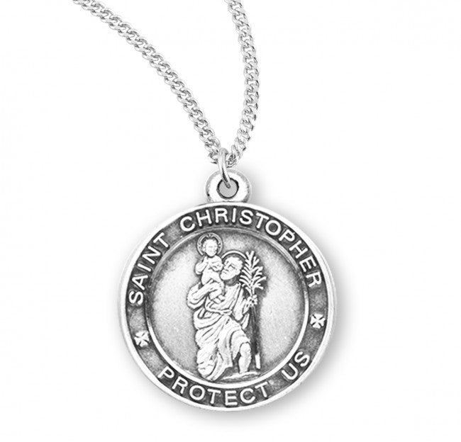 Saint Christopher Round Sterling Silver Medal