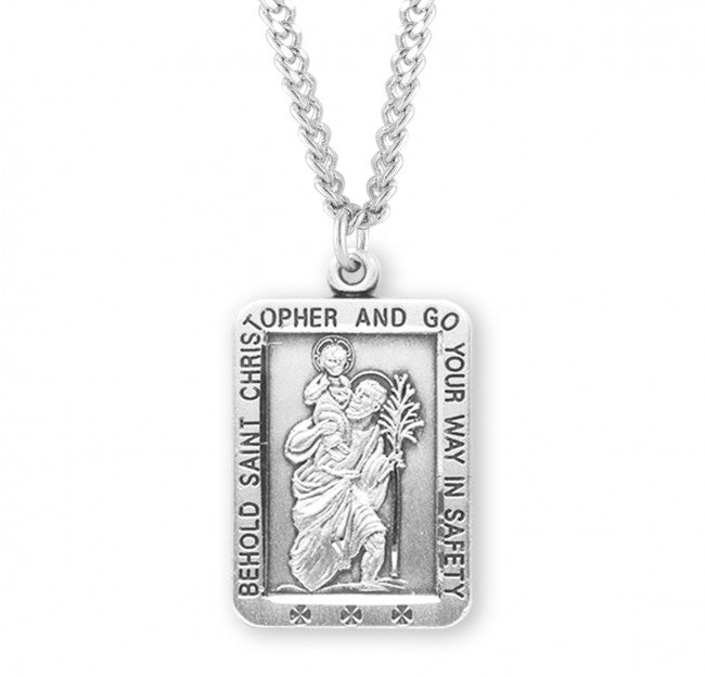 Saint Christopher Square Sterling Silver Medal