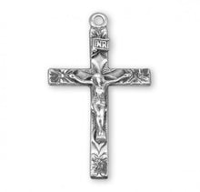 Load image into Gallery viewer, Sterling Silver Floral Engraved Crucifix Necklace