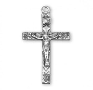 Sterling Silver Floral Engraved Crucifix Necklace