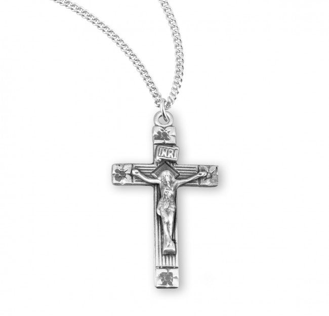 Flower Tipped Sterling Silver Crucifix Necklace