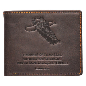 Wings Like Eagles Dark Brown Genuine Leather Wallet - Isaiah 40:31