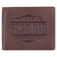 Load image into Gallery viewer, The World&#39;s Best Dad Brown Genuine Leather Wallet - Joshua 1:9
