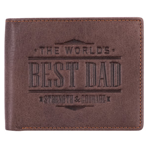 The World's Best Dad Brown Genuine Leather Wallet - Joshua 1:9