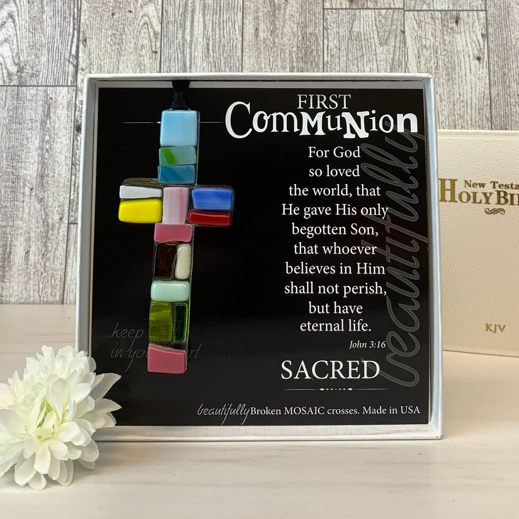 First Communion Gift Cross: Handmade Glass