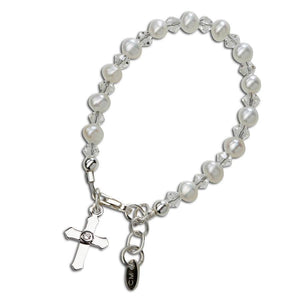 Grace-Sterling Silver Pearl Cross Baby Girl Baptism Bracelet