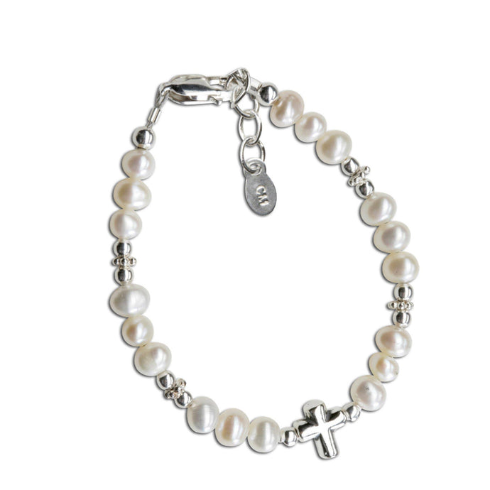 Sterling Silver Freshwater Pearl Cross Baptism Bracelet