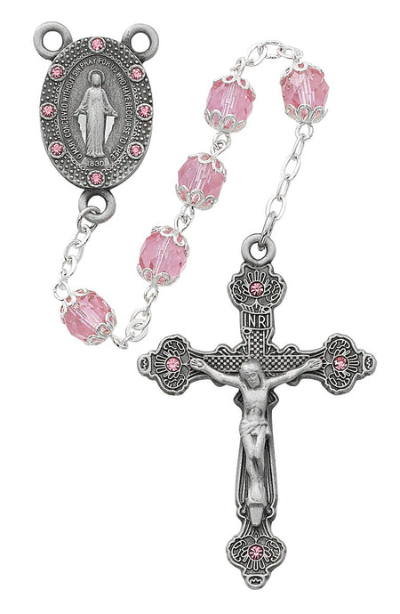Pewter Pink Stone Rosary