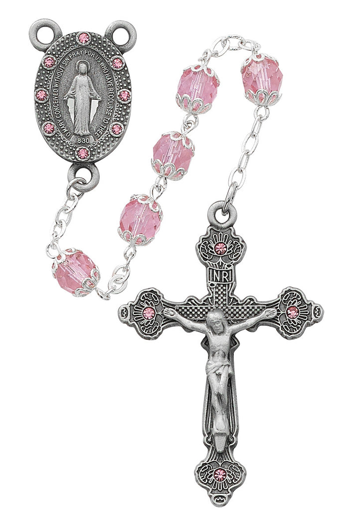 Pewter Pink Stone Rosary