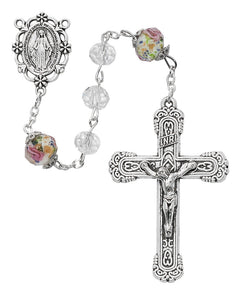 Crystal Rosary with Flower Our Father Beads