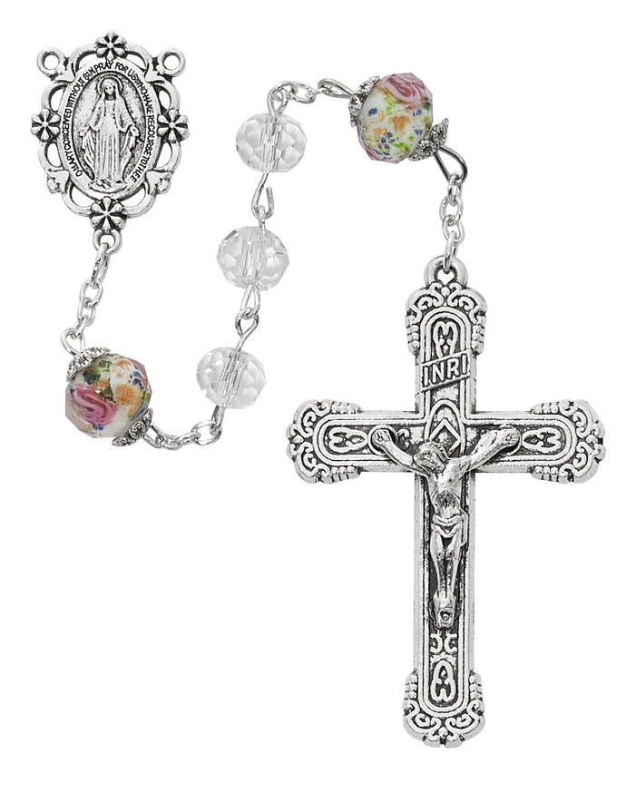 Crystal Rosary with Flower Our Father Beads