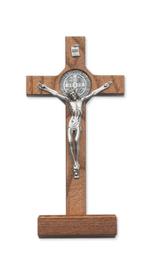8" Walnut Stand St. Benedict Crucifix