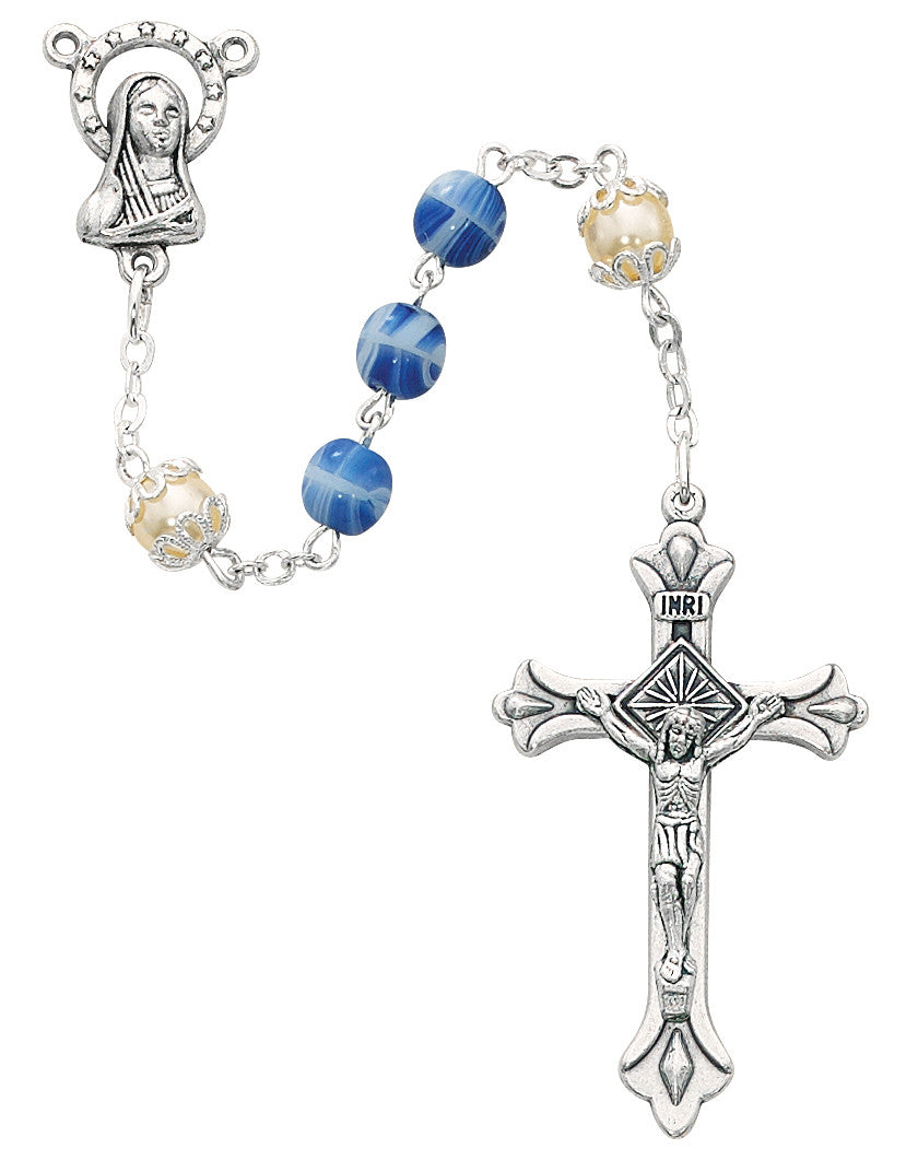 Blue & Pearl Capped Rosary