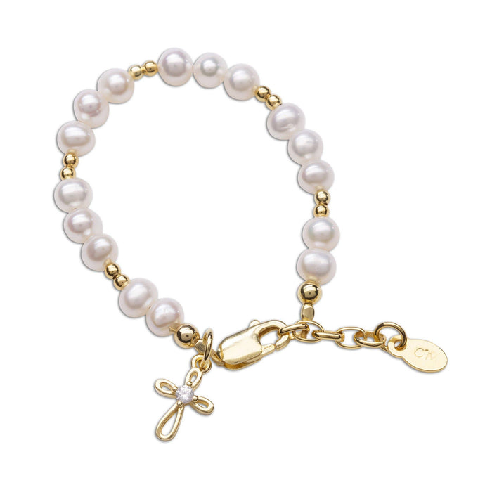 Mae - 14K Gold-Plated Baby & Kids Baptism Bracelet w Cross