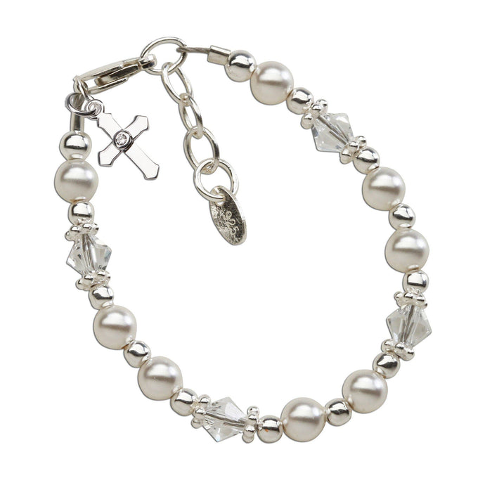 Sterling Silver Pearl Cross Baptism Bracelet