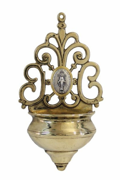 Holy Water Font with Pewter Style/Gold Miraculous Medal