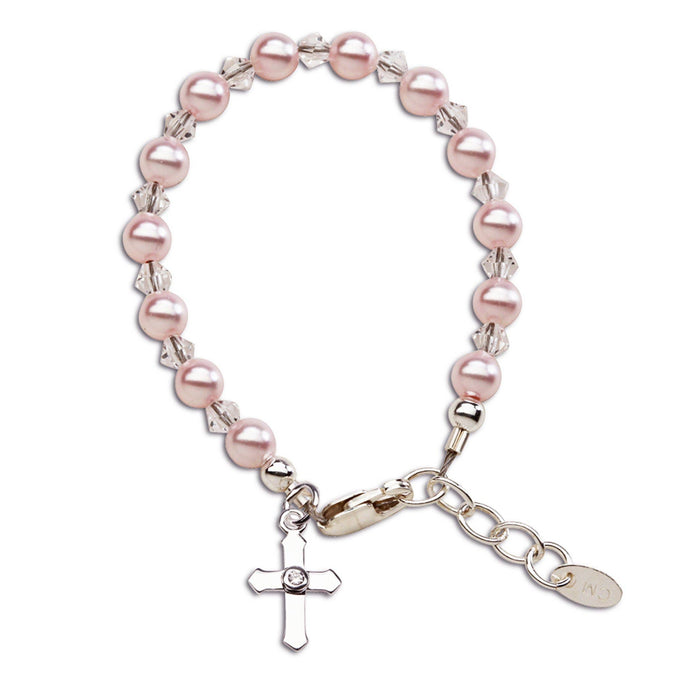 Bella - Sterling Silver Pearl Cross Baby or Child's Bracelet