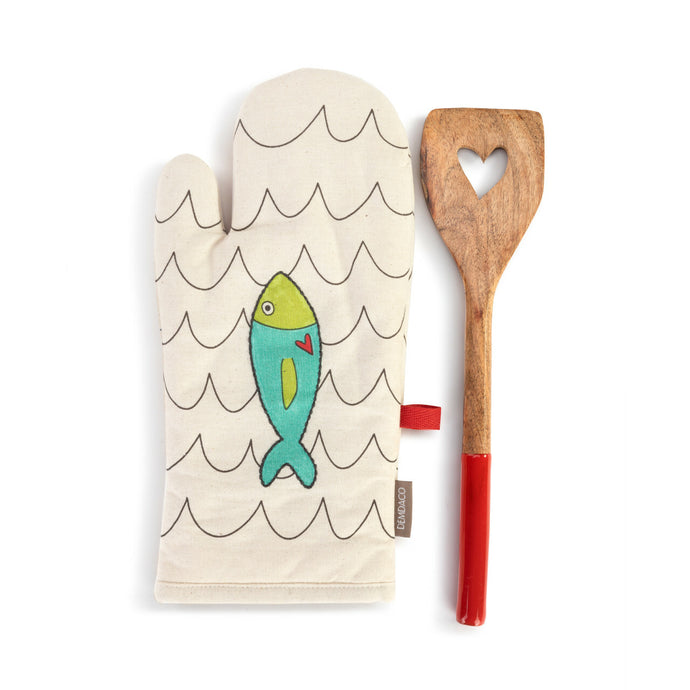 Fish & Waves Hot Pad with Spatula Set