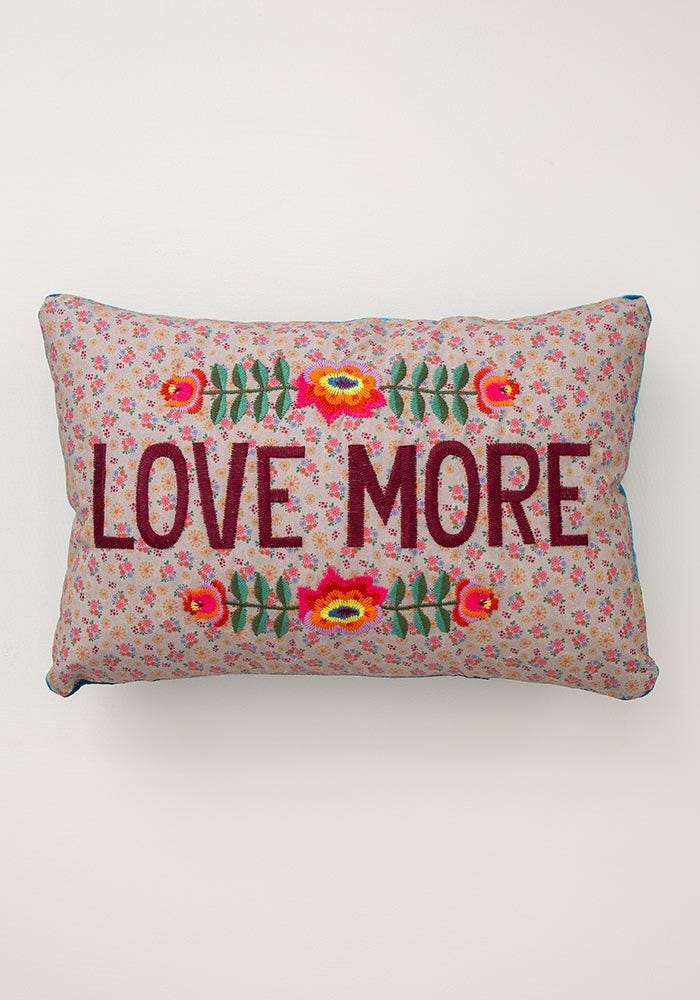 Love More Embroidered Throw Pillow